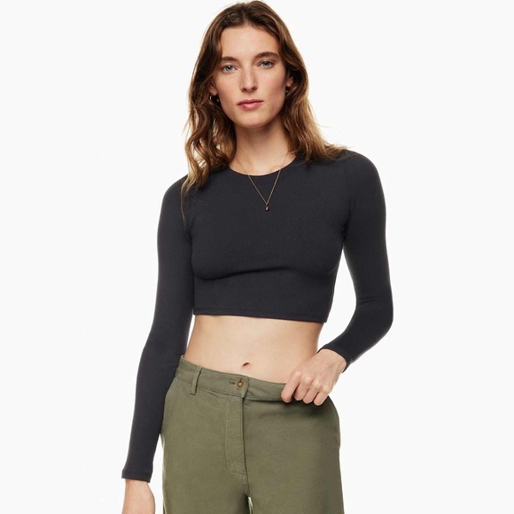 Aritzia Go-To Cropped Longsleeve Black Ribbed Top Size S - Picture 1 of 13